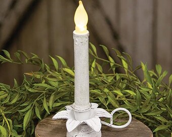 Shabby Chic Blooming Flower Candle Holder - Taper - 2" H x 4.5" W - With Handle - Antique White  - WIC-G87690W