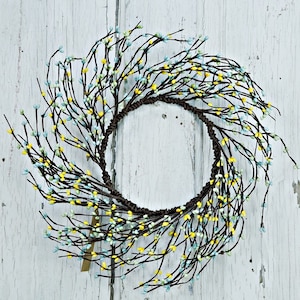 Wreath - Pip Berry - 14&quot; Outside Diameter - Lakeside - Blue Green Yellow - Spring, Summer, Easter - ISE-ISB13300LS