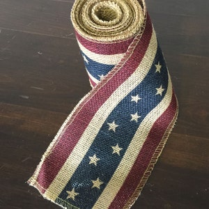 Ribbon Patriotic American Flag Burlap 4 Inches X 10 Feet Long CTH-83756 image 1