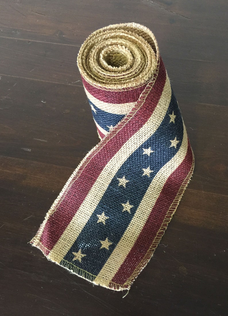 Ribbon Patriotic American Flag Burlap 4 Inches X 10 Feet Long CTH-83756 image 1