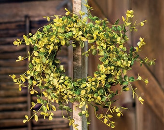 Candle Ring / Mini Wreath - Bog Pimpernel With Green Leaves - 4.5" Inner / 14" Outer Diameters - Spring, Summer, Farmhouse - WIC-FV91659