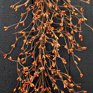 Garland - Pip Berry - 4.5' Feet / 54" - Orange - Fall, Autumn, Halloween, Thanksgiving - ISE-ISB13000OR