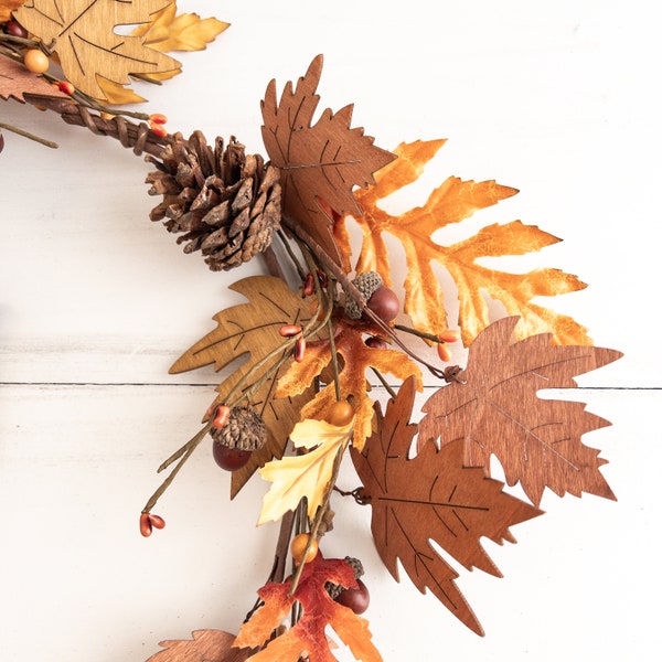 Maple & Oak Leaves Garland 48" Long - Autumn Fall Halloween Garland, Autumn Fall Halloween Decor, Acorns, Pinecones - TTW-FFQ13675G