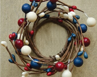 Candle / Napkin Ring 1.5" Inner Diameter - Americana Mixed Berry - Red, Royal Blue, Ivory - Patriotic - WIC-FISB50615