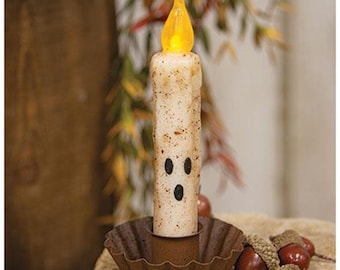 Ghost LED Battery Operated Taper Candle Light with TIMER 6" High - Halloween, Spooky - WIC-G84847
