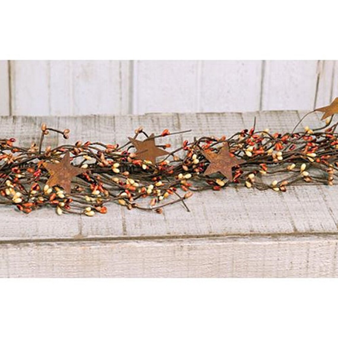 thumbnail interactive-video image 1 of Pip Berry Garland With Rusty Tin Stars - 40 Inches - Seabreeze Blue/Green/Off-White - FT2979SB 1 of 2