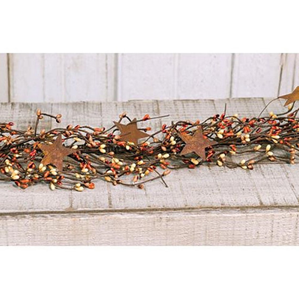 Pip Berry Garland With Rusty Tin Stars - 40 Inches - Seabreeze Blue/Green/Off-White - FT2979SB