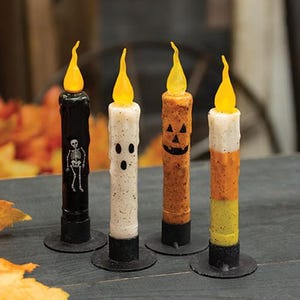 Flicker Halloween LED Battery Operated Flameless Taper Candle Set of 4 with TIMER 7" High - Halloween, Spooky - WIC-G85033