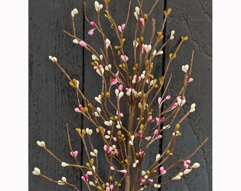 Pip Berry Floral Pick / Spray / Stem - 20" High  "Blossom" - Pink, Green & Ivory - Spring, Summer, Easter - ISE-ISB13600BM