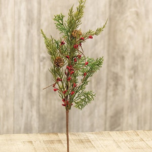 Evergreen Pine w/ Red Pip Berries Pick / Spray 14" High Pine Pinecones Greenery - Christmas Winter - WIC-FISB71706