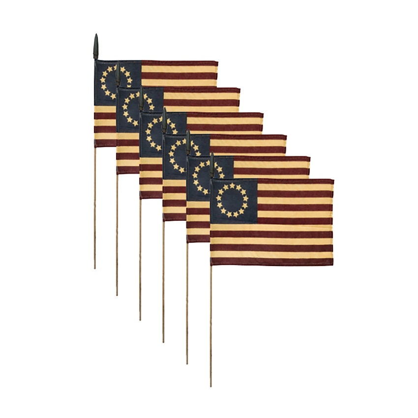 Primitive American 13 Star Betsy Ross Flag - Nylon With Sleeve, Tea Stained, 3x5 Feet