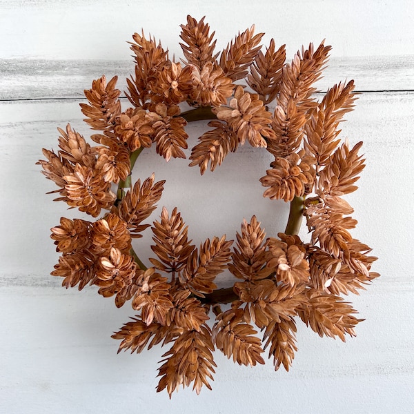 Hops Candle Ring / Mini Wreath 4.5" Inner Diameter - Autumn Fall Candle Ring Decor, Thanksgiving Candle Ring Decor - TTW-FFF38691CL