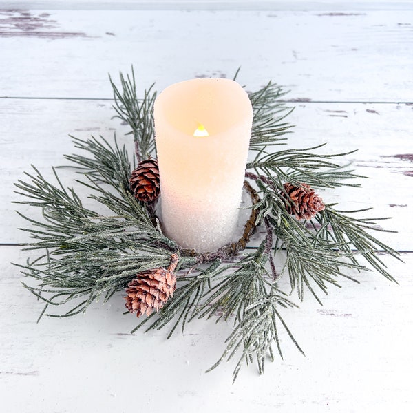 Pine Candle Ring / Napkin Ring 2.5" Diameter Christmas Winter Decor Greenery Pinecones Votive Pillar Candles TTW-FXD39120CS