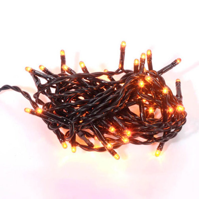 140 Ct Light String Strand Set Multi Function Twinkle Orange Teeny Rice Light Bulbs Halloween 140 Count Black Cord