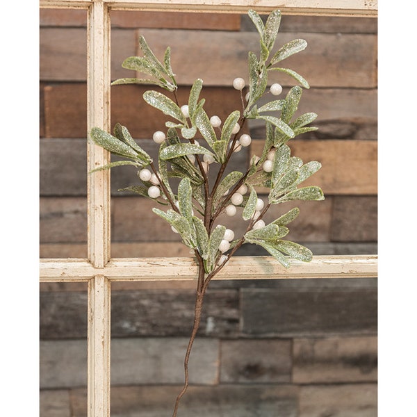 Floral Pick / Spray / Bush / Stem - Glittered Mistletoe - 22" High - Christmas, Winter, Kiss - Floral Arranging - WIC-FISB71373