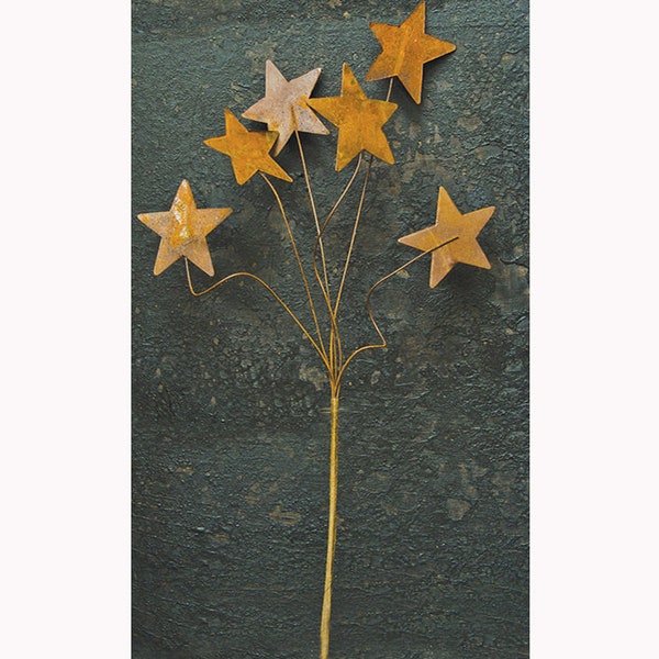 Rusty Metal Star Pick 12" High - 2" stars - Floral Pick - Primitive Americana Patriotic - WIC-GISB12312