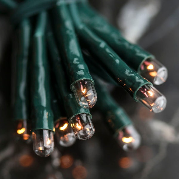 140 Count Light String / Strand / Set - Green Cord - Clear Teeny Rice Light Bulbs -  Multi Function Twinkle - Christmas - WHD-YT109