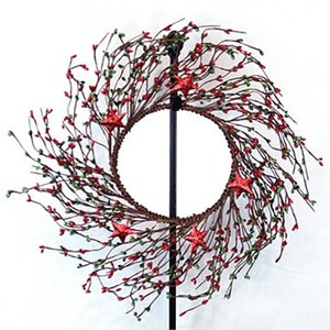 Pip Berry Wreath in Holiday Red & Green with Red Glitter Stars - 6&quot; Inside / 14&quot; Outside Diameter - Christmas - ISE-ISB58650