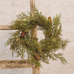 Alpine Cedar Candle Ring / Mini Wreath  4.5" Inner / 11" Outer Diameters - Christmas, Winter - WIC-FXP78422