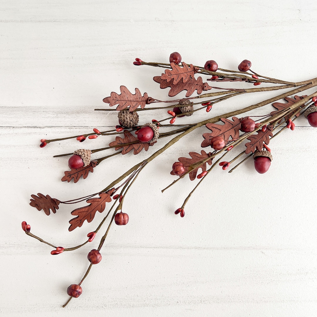 Wooden Leaf Oak Pick / Spray 24 High Autumn Fall Halloween Floral Pick