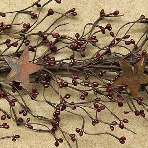 Garland - Pip Berry with Rusty Tin Stars - 40" Long - Burgundy - WIC-FT2979B