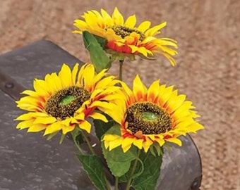 Bright Yellow Sunflower Stem / Pick / Spray 24" High Summer Autumn Floral - F15013