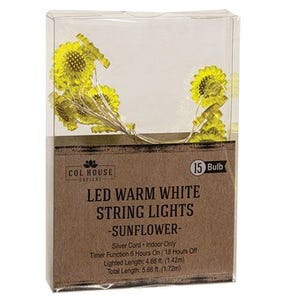 15 Count Sunflower Light String / String - Battery Operated LED - Timer - WIC-G97418