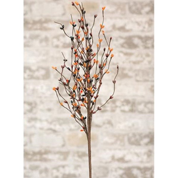 Pip Berry Floral Pick / Spray / Stem - 20" High - Primitive Mix - Orange, Rust, Black - Autumn, Thanksgiving, Halloween - WIC-FISB13600PM