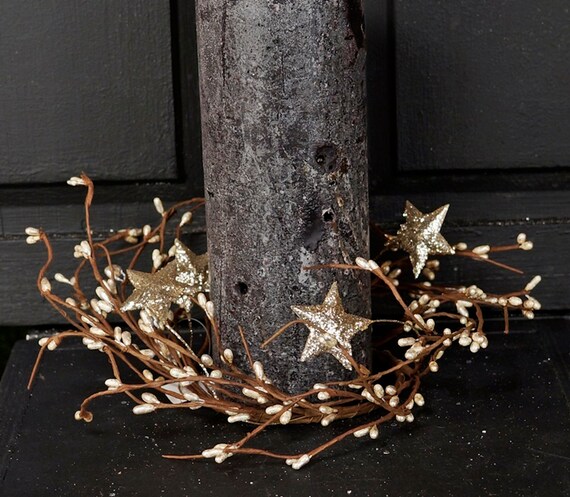 Candle Ring 3.5/" Diameter Pip Berry Holiday Platinum Silver Glitter Stars