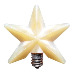 May include: A star-shaped light bulb with a smooth, off-white, matte finish. The five-pointed star design is centered on a standard metal screw-in base. The bulb features a clean, geometric structure with defined edges radiating from the center.