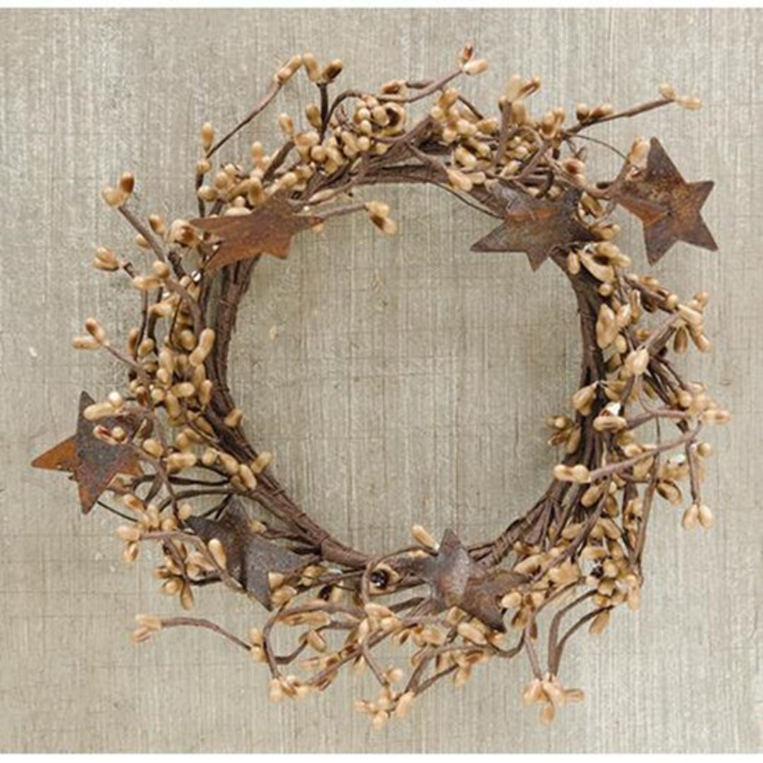 Candle Ring / Mini Wreath - Pip Berry With Metal Stars