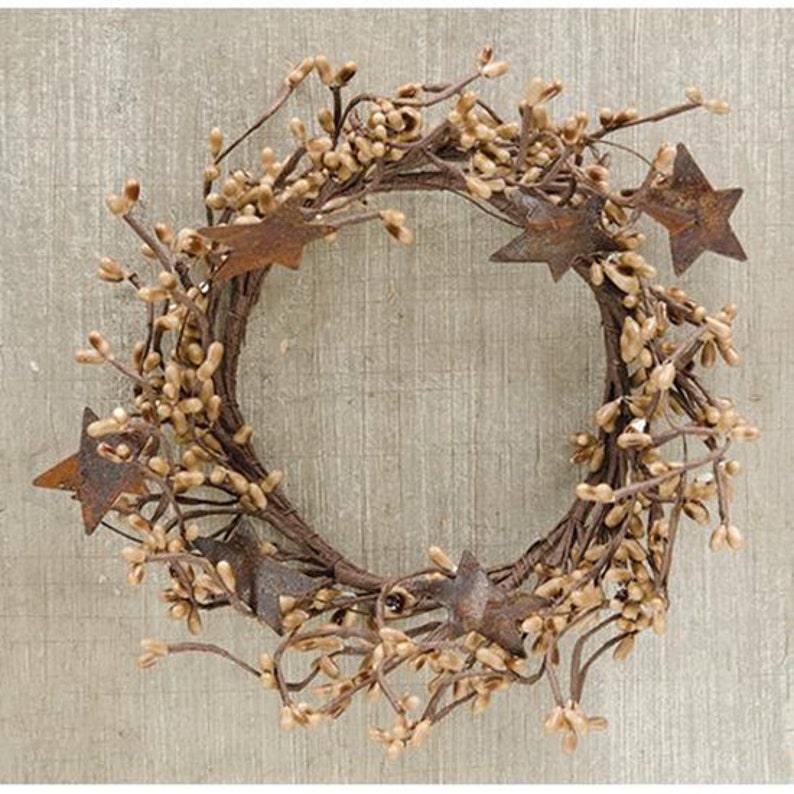 Candle Rng / Mn Wreath - Pp Berry Wth Rusty Tn Stars - Prmtve