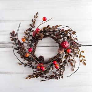 Pumpkin & Berry Candle Ring / Wreath 4.5&quot; Inner Diameter - Autumn Fall Candle Ring Decor, Halloween Candle Ring Decor - TTW-FFQ95791CL