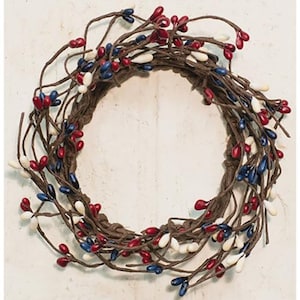 Candle Ring / Mini Wreath - Pip Berry - Country Mix - Burgundy, Navy Blue & Ivory - 3.5" Inner Diameter - Patriotic - WIC-FISB13500CM