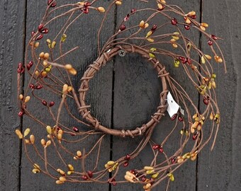 Candle Rng / Mn Wreath Pp Berry Wth Rusty Tn Stars Country Mx