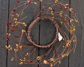 Candle Ring / Mini Wreath - Pip Berry - Oaklawn - Burgundy, Green, Gold - 3.5" Inner Diameter - ISE-ISB13500OL