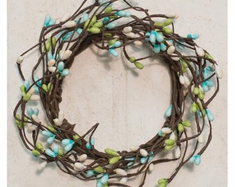 Candle Ring / Mini Wreath - Pip Berry - Seabreeze - Blue, Green, Ivory - 3.5" Inner Diameter - Spring, Summer, Easter - WIC-FISB13500SB