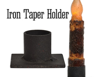 Taper Candler Holder - Black Iron - Primitive - Narrow Rectangle 2" L x 1.5" D x 1" H - For Window Sills & More - WIC-G46237