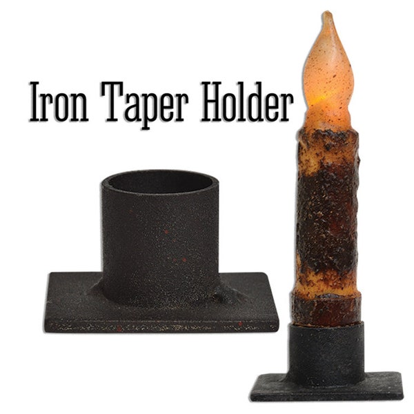 Taper Candler Holder - Black Iron - Primitive - Narrow Rectangle 2" L x 1.5" D x 1" H - For Window Sills & More - WIC-G46237