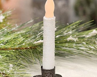 Frosty White LED Battery Operated Taper Candle Light 6" High with TIMER - Christmas, Holiday, Wedding - WIC-GLXS09217T