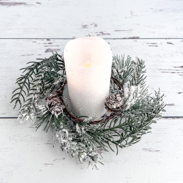 Snowy Pine Candle / Napkin Ring 2.5" Diameter Christmas Winter Decor Greenery Pinecones Votive Pillar Candles TTW-FXQ26793CS