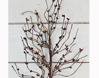 Pip Berry Floral Pick / Spray / Stem - 20" High - Farm House - Burgundy, Green & Cream - Christmas, Floral Crafts Primitive - ISE-ISB13600FH