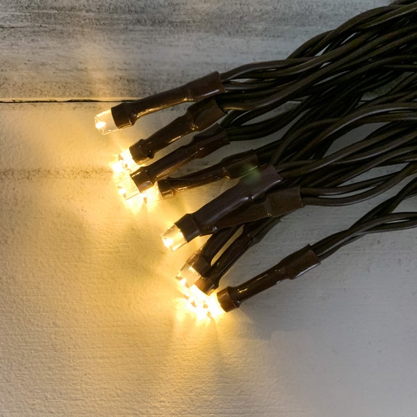 50 Count LED Light String / Strand / Set - Brown Cord - Clear Warm White Teeny Rice Light Bulbs - Christmas - WHD-YT003