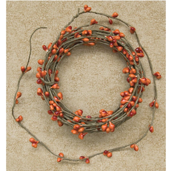 Garland - Pip Berry Single Strand / String - 18' Feet Long - Pumpkin Orange - Autumn, Fall, Halloween, Thanksgiving - WIC-FT590PU