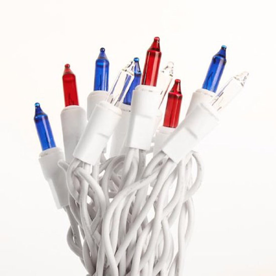 35 Count Light String / Strand / Set - White Cord - Red, Clear, Blue ...