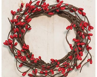 Candle Ring / Mini Wreath - Pip Berry - Red - 3.5" Inner Diameter - Christmas, Patriotic, 4th of July, Valentines Day - WIC-FISB13500RD