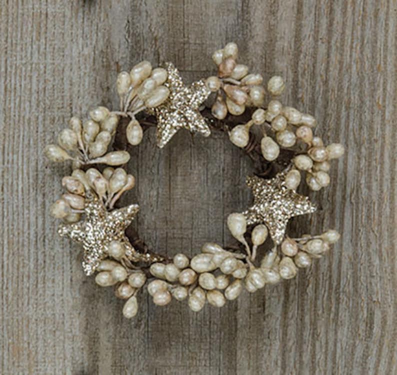 Candle Ring 3.5/" Diameter Pip Berry Holiday Platinum Silver Glitter Stars