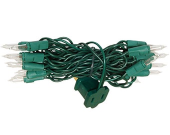 35 Count Light String / Strand / Set - Green Cord - Clear Miniature Light Bulbs - Christmas - WHD-YT020