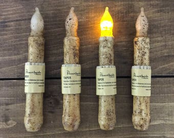 LED Flicker Light Battery Powered Taper Candle Sets - 6 - 6.5" High - Grungy Burnt Ivory, Flameless, Primitive Country Decor, WIC-G84001