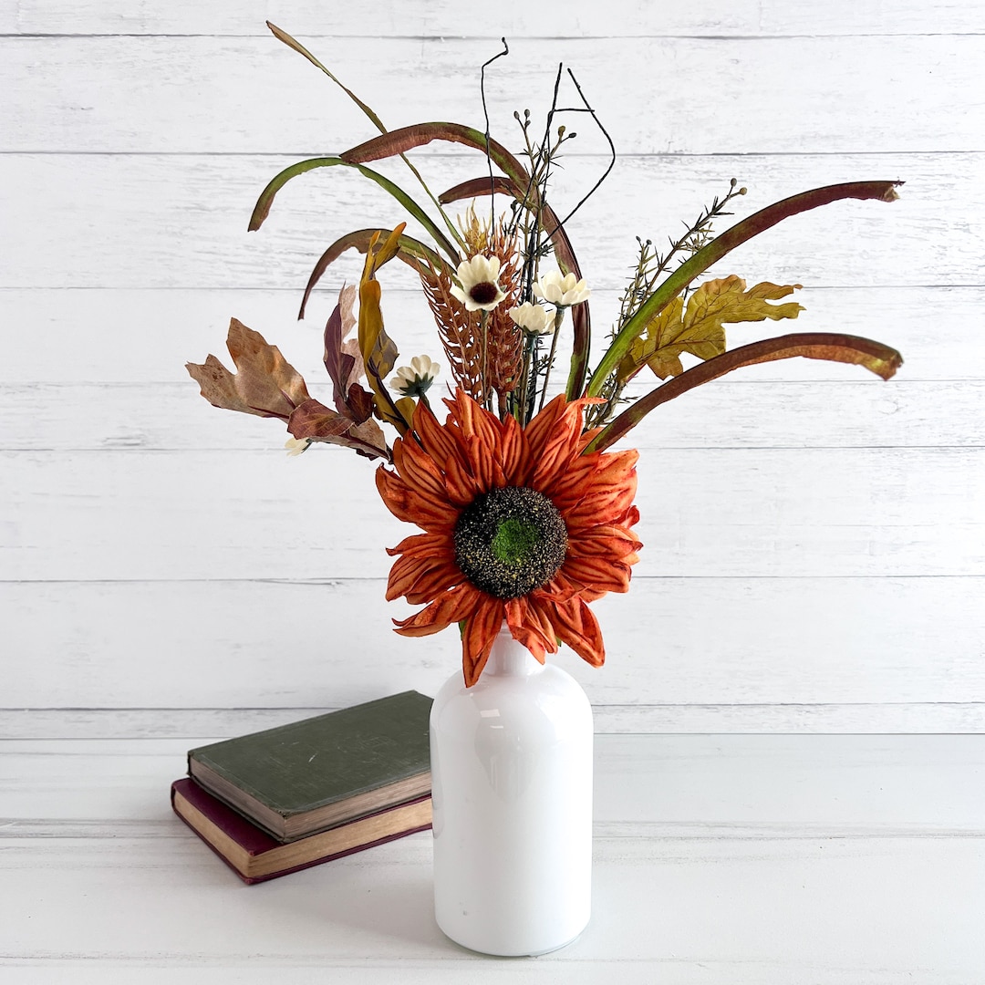 Large Sunflower and Leaves Pick / Spray 18 High Autumn Fall Halloween